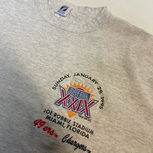 Vintage 49ers charger super bowl joe Robbie stadium t shirt logo 7